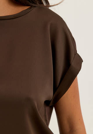Viellette S/S Satin Top Brown