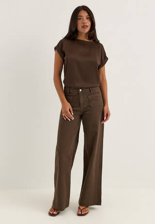 Viellette S/S Satin Top Brown