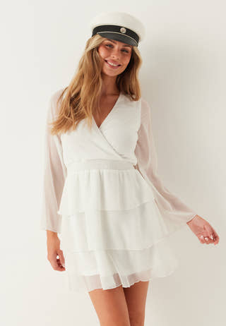 Frill L/S Chiffon Dress