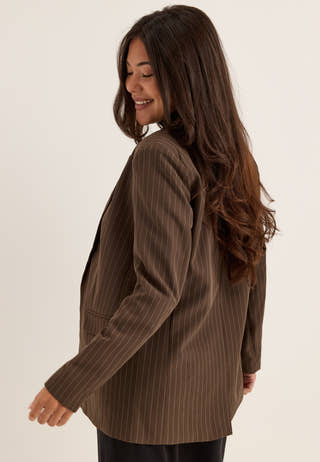 Pcbozzy Ls Loose Striped Blazer Brown