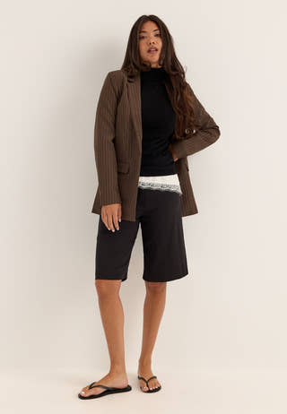 Pcbozzy Ls Loose Striped Blazer Brown