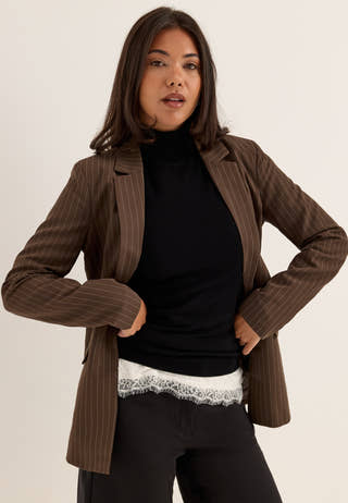Pcbozzy Ls Loose Striped Blazer Brown