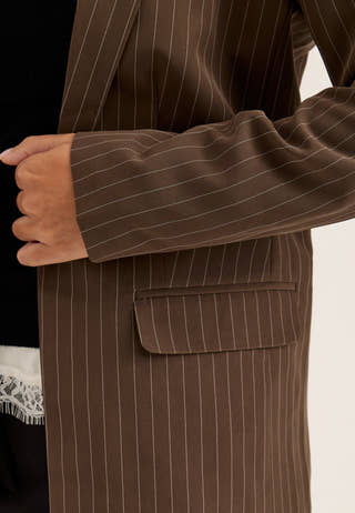 Pcbozzy Ls Loose Striped Blazer Brown