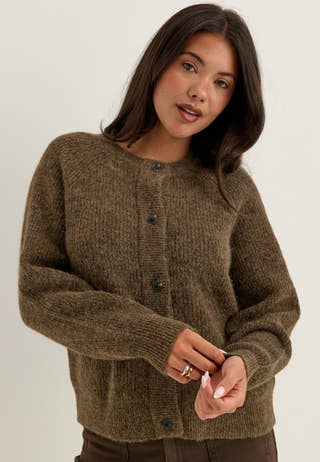 Slflulu Ls Knit Short Cardigan Brown