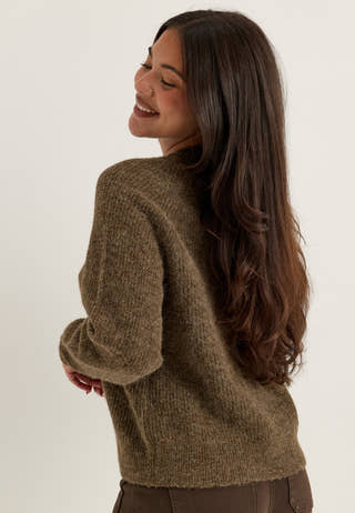 Slflulu Ls Knit Short Cardigan Brown