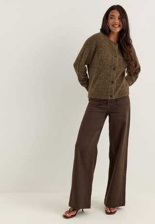 Slflulu Ls Knit Short Cardigan Brown