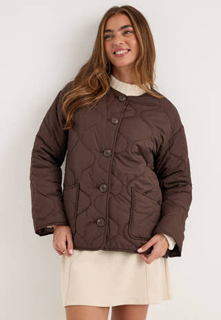 Short Quilted Jacket Brown
