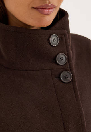 High Neck Midi Coat Brown