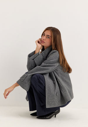 High Neck Short Coat Grey