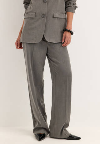 Straight High Waist Suit Trousers Grey