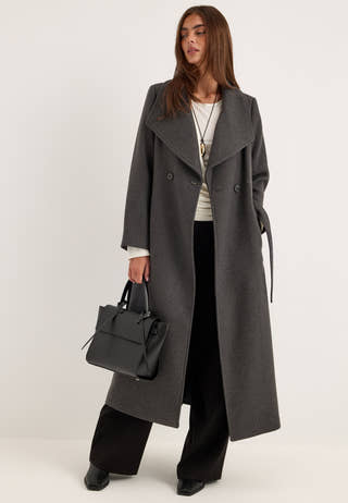 Long Wool Blend Coat Grey