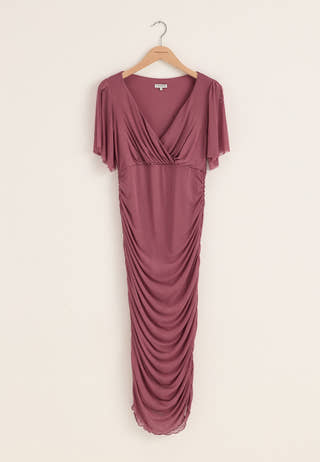 Butterfly Sleeve Mesh Ankle Dress Purple
