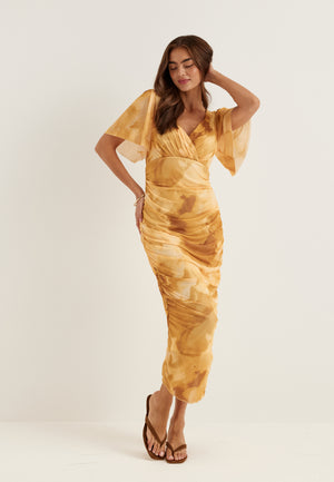 Butterfly Sleeve Mesh Ankle Dress