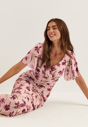 Butterfly Sleeve Mesh Ankle Dress