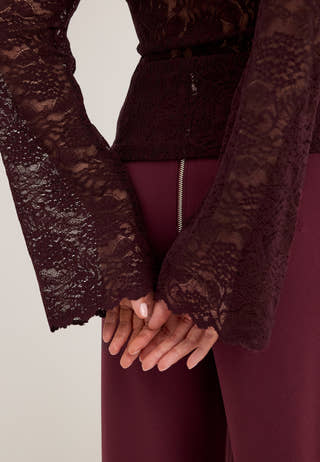 Long Sleeve Lace Top Red