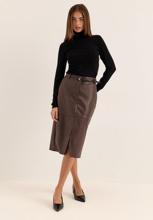Vidagmar Hw Midi Coated Skirt Brown