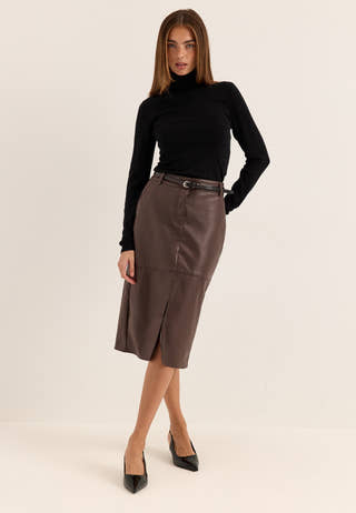 Vidagmar Hw Midi Coated Skirt Brown