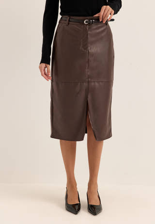 Vidagmar Hw Midi Coated Skirt Brown