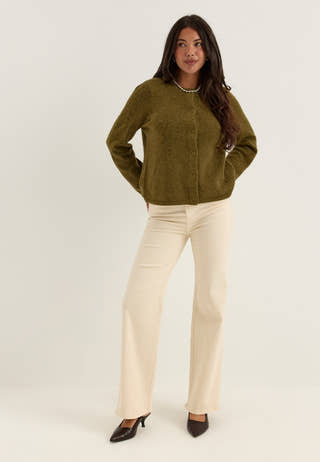 Slflulu New Ls Knit Cardigan Green