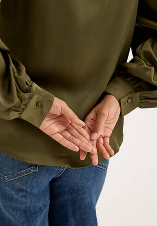 Puff Sleeve Satin Shirt Green