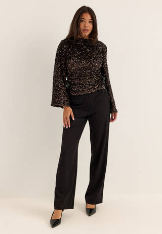 Side Slit Sequin Top Brown