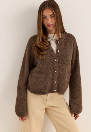 Objsaggia Re L/S KNIT CARDIGAN Brown