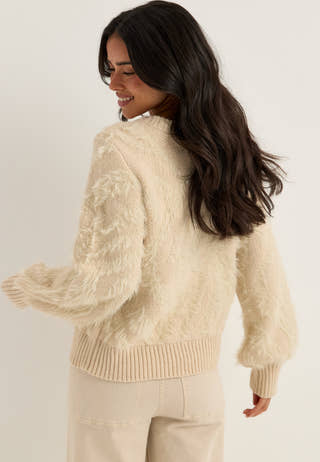 Objhollow L/S RE KNIT PULLOVER Beige