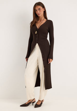 Knitted Cardigan Dress Brown
