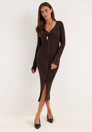 Knitted Cardigan Dress Brown