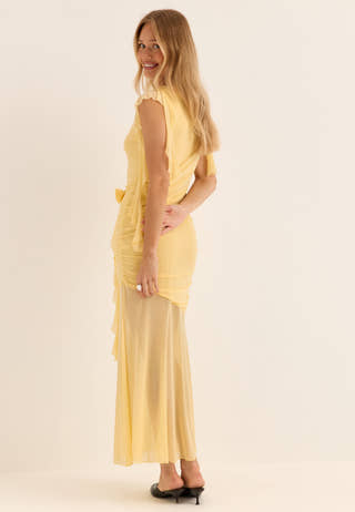 Ruched Frill Ankle Dress Yellow