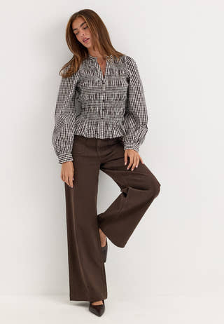 V-neck Cotton Smock Blouse Patterned