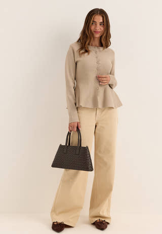 Knitted Peplum Cardigan Beige
