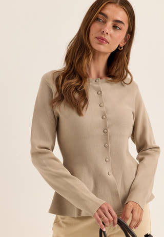 Knitted Peplum Cardigan Beige