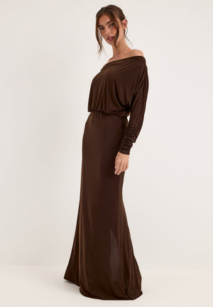 Multi Way Long Sleeve Maxi Dress Brown