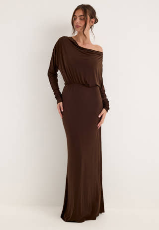 Multi Way Long Sleeve Maxi Dress Brown