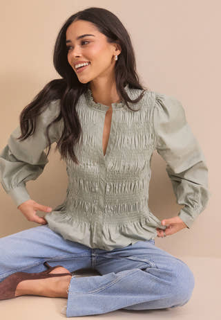 V-neck Cotton Smock Blouse