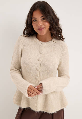 Objsaggia Re Ls Peplum Knit Cardigan White