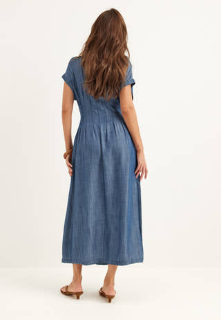 Denim Pleated Midi Dress