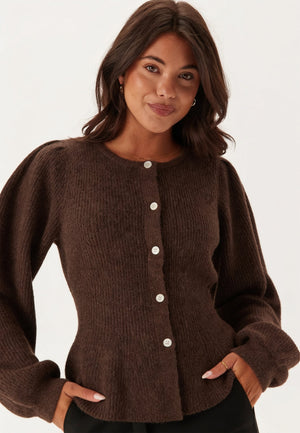 Pcsilly Ls Puff Knit Cardigan Brown