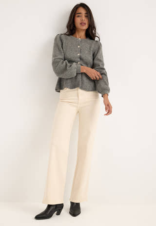 Pcsilly Ls Puff Knit Cardigan Grey