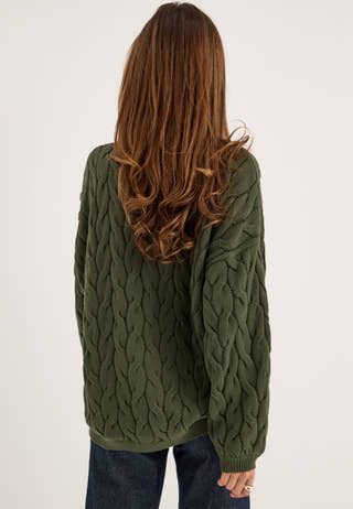 Cable Knit Cardigan Green