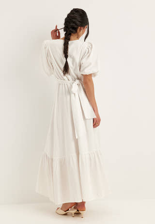 Balloon Sleeve Linen Maxi Dress