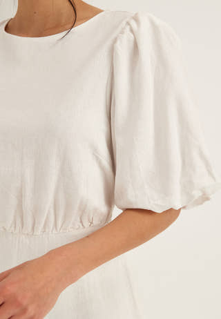 Balloon Sleeve Linen Maxi Dress