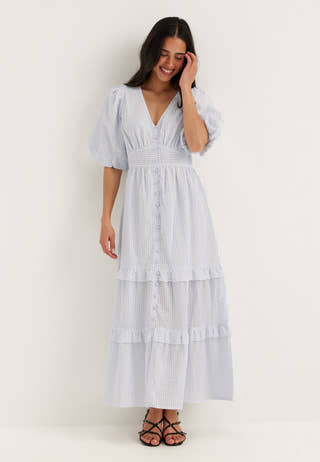 Puff Sleeve Frill Dress Striped