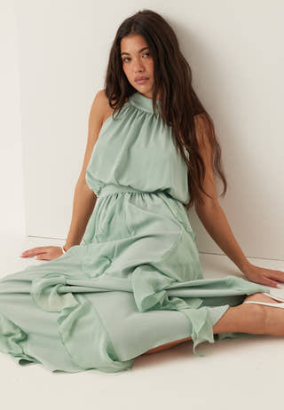 Frill Halterneck Ankle Dress