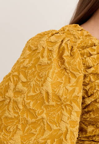 Puff Sleeve V-neck Jaqcuard Gown Yellow