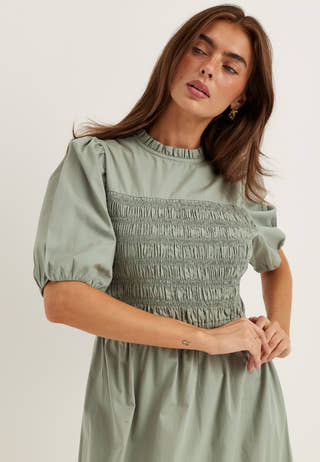 Smock Short Sleeve Cotton Dress