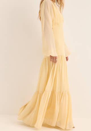 Batwing Chiffon Tiered Maxi Dress Yellow