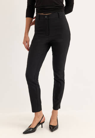 High Waist Stretchy Ankle Slit Trousers Black