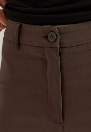High Waist Stretchy Ankle Slit Trousers Brown